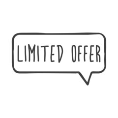 Banner con texto manuscrito Limited Offer con silueta de burbuja de habla con lineas en color gris