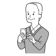 スマホを操作している高齢男性