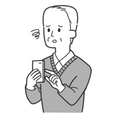 スマホ操作中がっかりした高齢男性