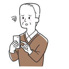 スマホ操作中がっかりした高齢男性