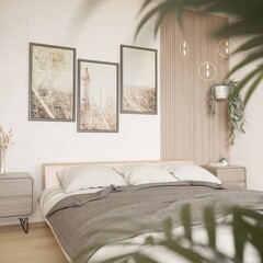 Interior of a bedroom, 3D render.