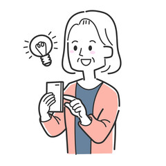 スマホでアイディアを思いついた高齢女性