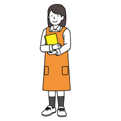  A female bookstore clerk in an apron