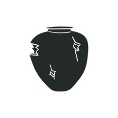 Broken Vessel Icon Silhouette Illustration. Antique Urn Vector Graphic Pictogram Symbol Clip Art. Doodle Sketch Black Sign.