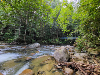Naklejka na ściany i meble Landscape of Sangloi river stream in Kuala Kubu Bharu, Selangor, Malaysia.