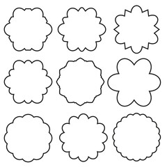 Obraz premium A set of round toothed frames. Simple contour labels, frames and stickers with various frames for use in designs, black contour isolated on a white background, vector