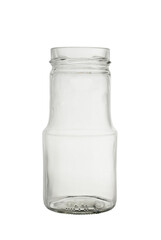 Empty open glass jar for coffee and other products and food. Isolated on a white background, close-up