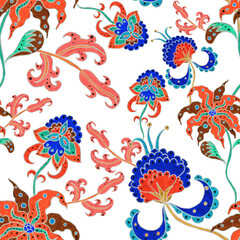 Obraz na płótnie Canvas Watercolor seamless pattern with folky flowers and leaves in ethnic style. Floral decoration. Traditional paisley pattern. Textile design texture.Tribal ethnic vintage seamless pattern. 