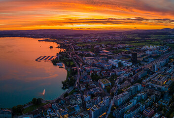 Beautiful sunset over Swiss city of Zug