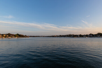 Coastline view of Parramatta River, Sydney, Australia with blue sky.