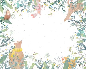 かわいい春の北欧風花柄と動物のパターンイラスト素材 Animal Poster Anim Melchi