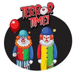 Terror Time badge with two creepy clowns