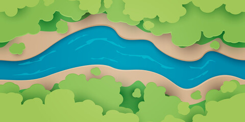 Vector Illustration River And Forest Top View