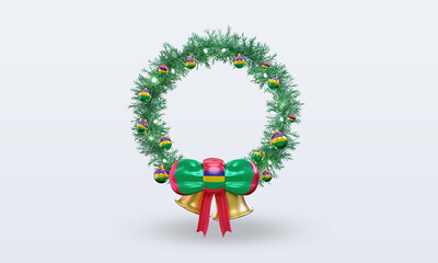 3d christmas wreath Mauritius flag rendering front view