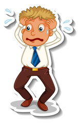 Sticker design with frightened man cartoon character