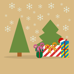 christmas holiday concept, christmas tree, festive mood, holiday weekend, gifts, vector illustration