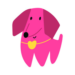 Smiling pink Dachshund. Valentine's day concept. Vector flat illustration on white background.
