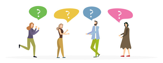different ideas of different people, people pondering the idea, people teaming up vector illustration