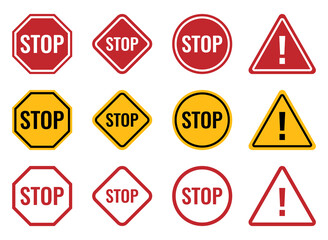 stop roadsign blank signs, caution icon set