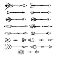 Set of hand-drawn tribal arrows. Boho design elements.
Tribal arrow set. Vector illustration.
