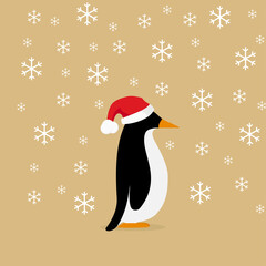 penguin icon in christmas hat, arctic animal, vector illustration