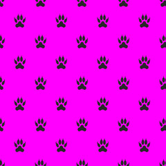 template from paw images. a set of black isolated animal paws on a purple background. 3d rendering. 3d image.