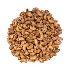 Raw cashews on white isolate.