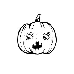 Halloween pumpkin isolated on white background. Vector cartoon illustration.