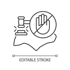 Fines and prohibitions linear icon. Singapore laws and regulations. Punishments for offences. Thin line customizable illustration. Contour symbol. Vector isolated outline drawing. Editable stroke