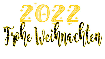 2022 frohe Weihnachten,  in goldenen Zahlen und Schrift, weihnachtlich zum Jahreswechsel
