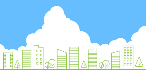 シンプルなビル群と入道雲