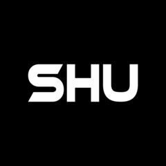 SHU letter logo design with black background in illustrator, vector logo modern alphabet font overlap style. calligraphy designs for logo, Poster, Invitation, etc.