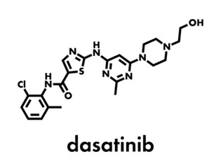 Dasatinib cancer drug molecule. Skeletal formula.
