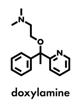Doxylamine antihistamine drug molecule. Also used as over-the-counter (OTC) sedative. Skeletal formula.