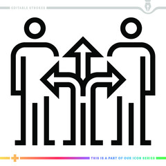 Editable line icon of collaboration as a customizable black stroke eps vector graphic.