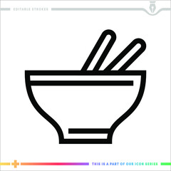 Editable line icon of salad bowl as a customizable black stroke eps vector graphic.