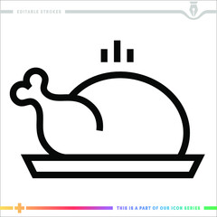 Editable line icon of chicken roast as a customizable black stroke eps vector graphic.