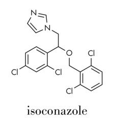 Isoconazole antifungal drug molecule. Skeletal formula.