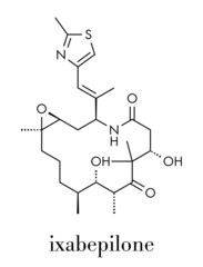 Ixabepilone (azaepothilone B) cancer drug molecule. Skeletal formula.