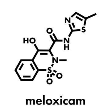 Meloxicam NSAID drug molecule. Skeletal formula.