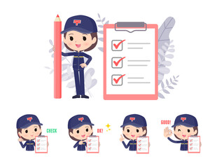 書類のチェックを促す郵便配達員女性のセット