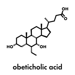 Obeticholic acid liver disease drug molecule. Agonist of farnesoid x receptor (FXR). Skeletal formula.