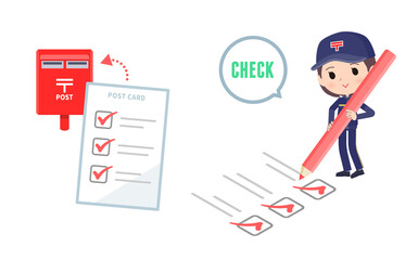 チェック記入する郵便配達員女性のセット