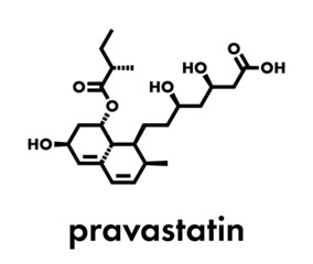 Pravastatin cholesterol lowering drug molecule. Skeletal formula.