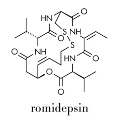 Fototapeta na wymiar Romidepsin cancer drug molecule (histone deacetylase inhibitor). Skeletal formula.