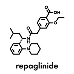 Repaglinide diabetes drug molecule. Skeletal formula.