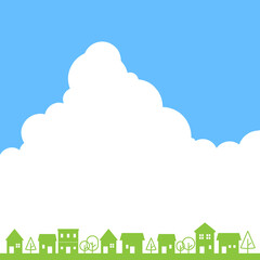 シンプルな街並みと入道雲