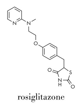 Rosiglitazone diabetes drug molecule. Skeletal formula.