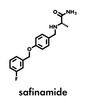 Safinamide Parkinson's disease drug molecule. Skeletal formula.