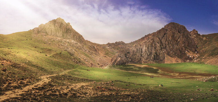 Atlas mountains located in north africa and this is tikjda located in Algeria , Landscape view of national park Tikjda in Bouira Algeria	